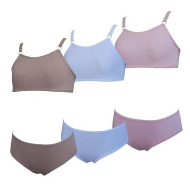 Imagem de Kit 3 Conjunto Sutiã e Calcinha Menina Infantil Algodão Tamanho:PCor:V