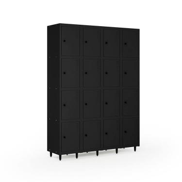 Imagem de Armário Roupeiro Locker Guarda-volume de Aço 16 Portas Pequenas com Fecho para Cadeado Vestiário Preto