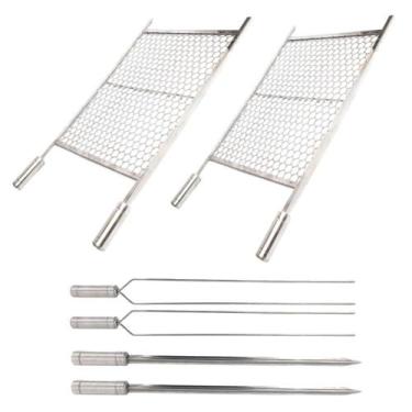 Imagem de 2 Grelhas Moeda Inox P/ Churrasco 69x50cm + 4 Espetos Inox - INOX LAUR