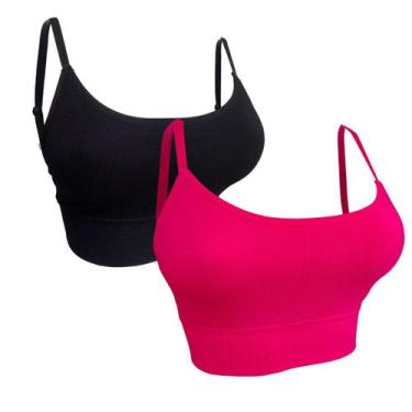 Imagem de Kit 2 Top De Alcinha Academia Feminino Fitness Com Bojo Liso COR:PRETO