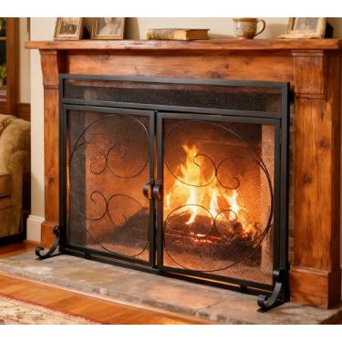 Imagem de Fire Beauty Tela de lareira com portas magnéticas, grande tela de lareira de metal para casa, proteção contra faíscas, protetores de incêndio de forno de metal decorativo, protetor de proteç