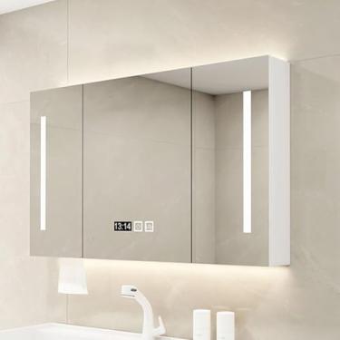 Imagem de Armário De Espelho Com Armazenamento Anti-embaçamento, 3 Luzes De Corespelho Do Banheiro Com Luzes Led E Armazenamento, Espelho De Vaidade Com Organizador, White, 90 * 12 * 70cm/35.4 * 4.7 * 27.6in