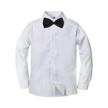 Imagem de Camisa Social Branca De Manga Longa Para Meninos Com Gravata Borboleta