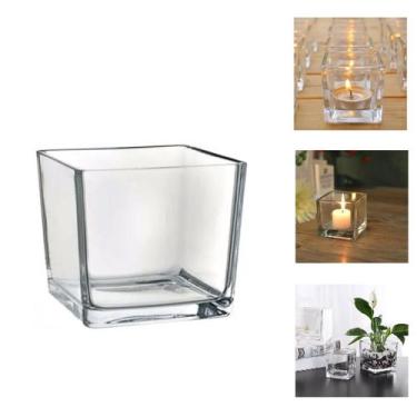 Imagem de 10 Porta Vela Castiçal Vaso de Vidro Quadrado Colorido Multiuso 110ml 