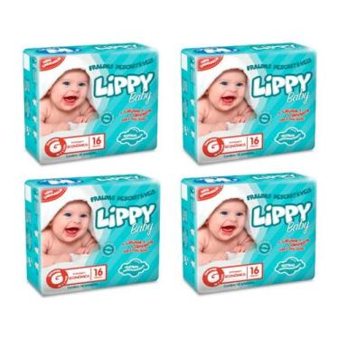 Imagem de Kit 4 fraldas infantis pacote com 16 tiras lippy baby - g