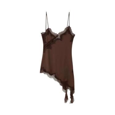 Imagem de Vestido De Cetim Assimétrico Com Renda Slim Fit Para Mulheres ZERAINS 