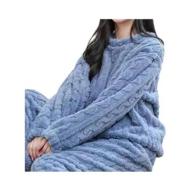 Imagem de Conjunto De Pijama Feminino De Veludo Quente Para Outono, Pullover E C