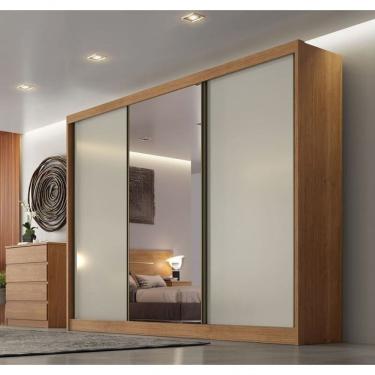 Imagem de Guarda Roupa Casal Com 1 Porta Espelhada 4 Gavetas - Diamond-cumaru Off White - Móveis Novo Horizonte