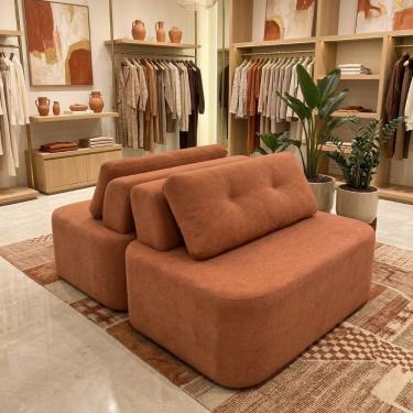 Imagem de Sofá Modular Cielo 120X180cm Recepção Loja Sala de Estar 2 Módulos Bouclê Terracota - Montanari`s Decor