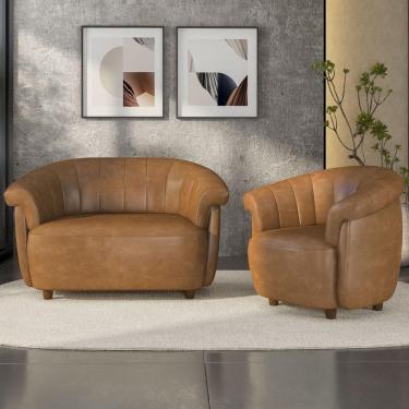 Imagem de Sofá 2 Lugares 150cm e Poltrona Lykan Sintético Caramelo Z32 - Mpozenato