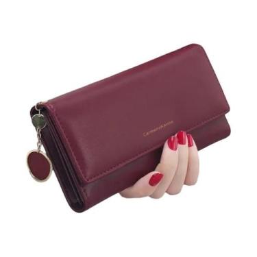 Imagem de Carteira Longa Feminina Em Couro PU Multifuncional Com Compartimento P