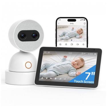 Imagem de Babá Eletrônica Tela Dividida Simsky 2 Câmeras 4MP Zoom 6x Tela UHD 7" YM300 Branco