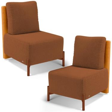 Imagem de Kit 02 Poltronas Decorativas Hungria L02 Corino Espuma D26 Laranja Lyam Decor