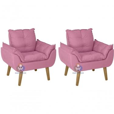 Imagem de Kit 02 Poltrona Decorativa Opala Tecido Suede Veludo Light Rosa SMF Decor