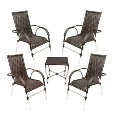 Imagem de Kit 4 Cadeiras Poltrona E Mesa De Centro Vênus Fibra Sintética Marrom Trama Original
