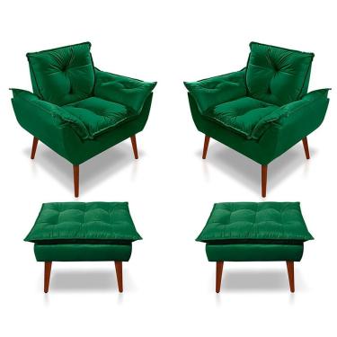 Imagem de Kit 2 Poltronas Opala Com Puffs Apoio Para os Pés Suede Verde Sonho Das Poltronas