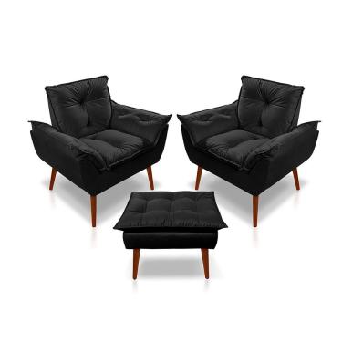 Imagem de Kit 2 Poltronas Opala Com Puff Apoio Para os Pés Suede Preto Ki Barato Móveis