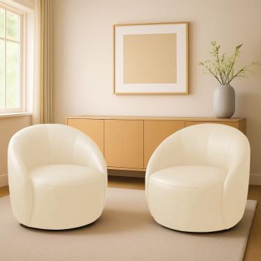 Imagem de Poltrona Decorativa Orgânica Giratória Lua D03 Sintético Pu Bege Kit 2 D'Rossi