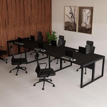 Imagem de Plataforma de Trabalho Escritório 6 Pessoas 4,20m x 1,20m Pés Metal Es