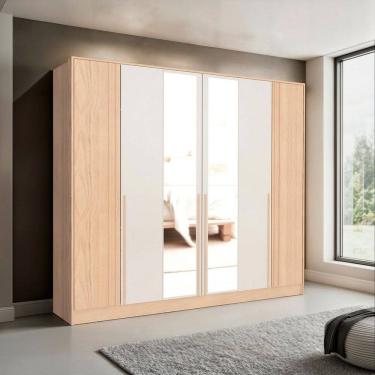 Imagem de Guarda-roupa Casal 6 Portas com Espelho Marseille Carvalho Marrom/ Marrom/ OFF White