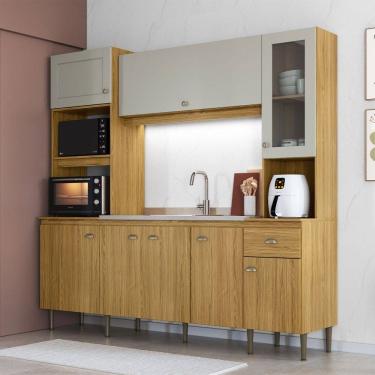 Imagem de Cozinha Compacta Suíça 8 Portas 1 Gaveta com Vidro Ipê/Sabbia - Decibal