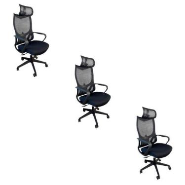 Imagem de Kit 3 Cadeiras De Escritório Presidente Ergonômica Oficial Corporativa