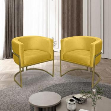Imagem de Kit 02 Poltronas para Sala Decorativa Luna Base Ferro Dourado Veludo A