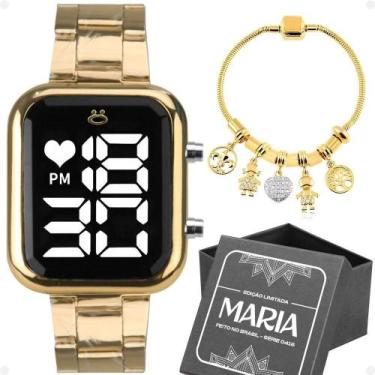 Imagem de Relogio Feminino Digital Dourado + Caixa + Pulseira Pandora Moda Quali