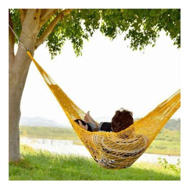 Imagem de Rede de Dormir Camping Nylon Impermeável Tarrafa Amarela para Descanso Entrançada à Mão...