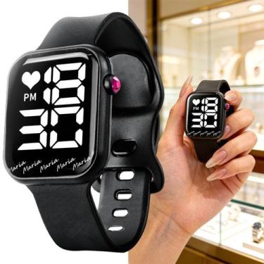 Imagem de Relogio Feminino Premium Quadrado Led Digital Silicone Preto social mo