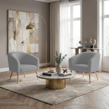 Imagem de Poltrona Sala Decorativa Kit 2 Stella Pé Palito Natural Sintético Cinz