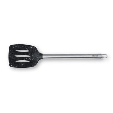 Imagem de Espátula Vazada de Silicone Duo 35cm para Cozinhar com Cabo Aço Inox Resistente Até 200...