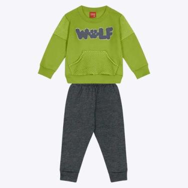 Imagem de Conjunto Moletom Wolf Infantil Masculino Kyly 1000115, Verde, Mescla e