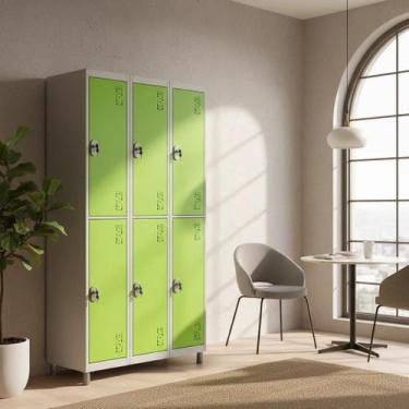 Imagem de Guarda-Volumes Aço 6 Portas Grandes Resistentes Cor:TRICOLOR - W3, VER