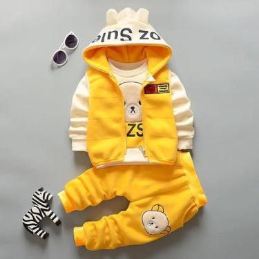 Imagem de Conjunto Infantil Bebê De Moletom Frio Inverno 3 Peças Calça Camisa e 