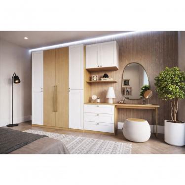 Imagem de Guarda Roupa Casal Savana-Branco 8 Portas 6 Gavetas com Escrivaninha MDF-MDP Branco Gen...