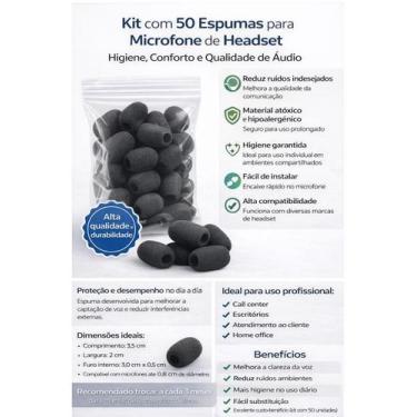 Imagem de Kit C/ 50 Espumas para Microfone de Headset  Protetor Anti Ruído para 