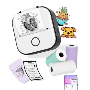 Imagem de Ponek Mini impressora de adesivos – T02 Mini impressora de adesivos, impressora de adesivos de cápsula de impressão com papel de 3 rolos, impressora térmica portátil de notas adesivas para diário,