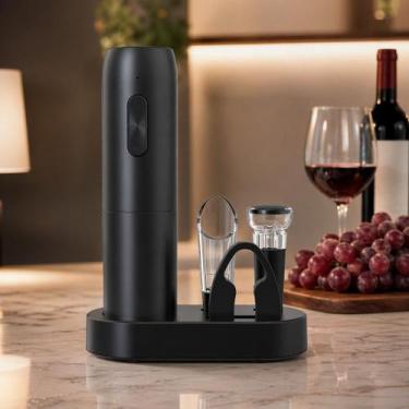 Imagem de Abridor de Vinho Elétrico Kit Completo Recarregável Tipo C Saca Rolha 