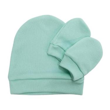 Imagem de Kit Touca Gorro e Luva Bebê Recém Nascido Canelado Liso Confortável - 