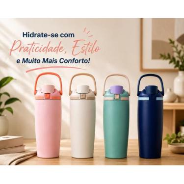 Imagem de Garrafa Térmica 900ml com Alça, Canudo e Sistema Antivazamento - FRATE