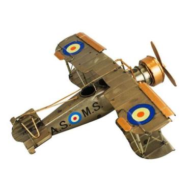 Imagem de Avião Biplano Militar 11x22x25cm Estilo Retrô - Vintage - Taimes
