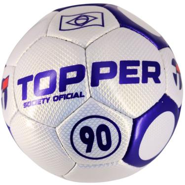 Imagem de Bola de Futebol Society 90 Oficial Costurada à Mão Branco e Roxo Topper