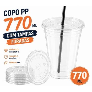 Imagem de 25 un tampa com furo com copo descartavel 700/770ml pp liso - E A COST