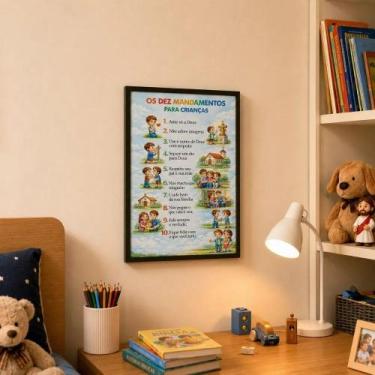 Imagem de "Os Dez Mandamentos da Criança" Quadro Infantil Religioso - TraçosArt