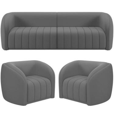 Imagem de Kit Sofá 4 Lugares Para Sala 292cm com 02 Poltronas Lazio M03 Veludo C