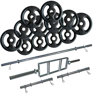 Imagem de Kit Anilhas Ferro 40kg + 2 Barras 40cm + Barra 120 + Barra H