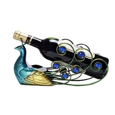 Imagem de Pkfinrd Adegas de vinho para bancada, suporte de prateleira de vinho, decoração de mesa, economiza espaço, armário de vinho, decoração de casa, pavão azul