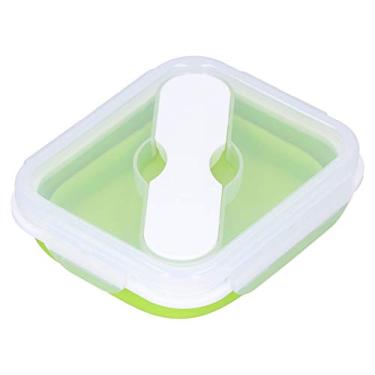 Imagem de Caixa de almoço portátil com isolamento de silicone com colher de garfo integrada para escola de escritório (verde)