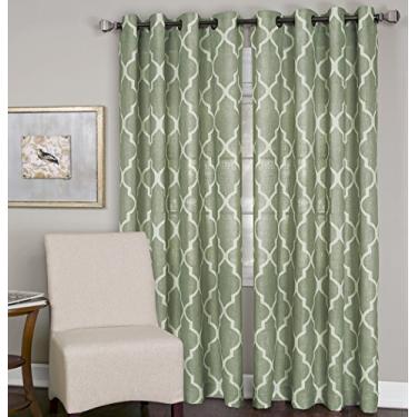 Imagem de Elrene Home Fashions Painel de cortina de janela geométrico escurecimento Medalia, 132 cm L x 304 cm C (1, verde spa